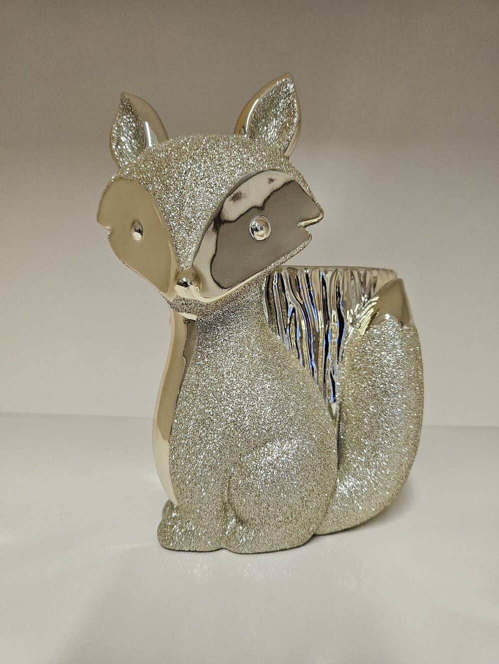New Bath & Body Works Fox Pedestal Candle Holder Gold Glitter Tree Stump Decor